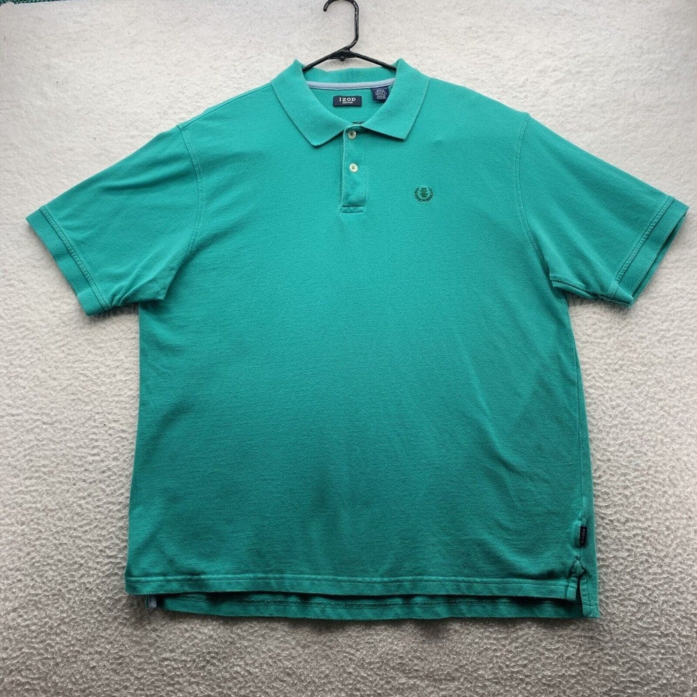 Izod Polo Shirt Mens 2XL XXL Silk Wash‎ Teal Mesh Stretch Preppy Comfort Casual